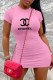 Pink Fashion Sweet Print Letter O Neck One Step Skirt Dresses