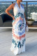 White Sexy Elegant Print Patchwork Backless Halter A Line Dresses