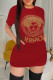 Red Fashion Casual Bronzing Letter O Neck One Step Skirt Dresses