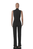 Black Casual Solid Bandage Patchwork O Neck Straight Jumpsuits