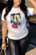 White Fashion Street Print Patchwork O Neck T-Shirts