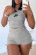 Light Gray Fashion Casual Print Fold O Neck Sleeveless Two Pieces