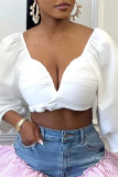 White Sexy Casual Solid Patchwork V Neck Tops