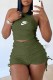Army Green Fashion Casual Print Fold O Neck Sleeveless Two Pieces