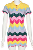 Colour Fashion Sweet Patchwork Turndown Collar Pencil Skirt Dresses