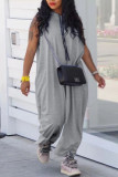 Grey Casual Solid Patchwork Hooded Collar Loose Jumpsuits