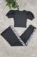 Black Fashion Casual Letter Patchwork O Neck Short Sleeve Two Pieces