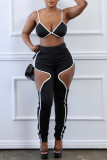 Black Sexy Casual Solid Hollowed Out Patchwork Backless Spaghetti Strap Sleeveless Two Pieces