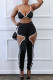 Black Sexy Casual Solid Hollowed Out Patchwork Backless Spaghetti Strap Sleeveless Two Pieces