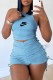 Sky Blue Fashion Casual Print Fold O Neck Sleeveless Two Pieces