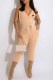Apricot Fashion Street Print Bandage Hooded Collar Jumpsuits
