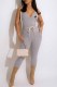 Grey Fashion Street Print Bandage Hooded Collar Jumpsuits