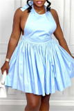 Light Blue Sexy Casual Solid Bandage Backless Halter Sleeveless Dress