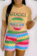 Earth Yellow Fashion Casual Print Letter O Neck Short Sleeve Two Pieces