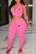 Pink Fashion Street Print Letter Zipper Collar Sleeveless Two Pieces