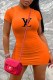 Tangerine Red Fashion Casual Print Letter O Neck One Step Skirt Dresses