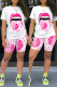 Pink Fashion Casual Print Basic O Neck Short Sleeve Two Pieces