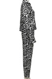 Purple Casual Print Patchwork Buckle Turndown Collar Long Sleeve Two Pieces
