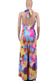 Red Sexy Print Patchwork Halter Straight Jumpsuits