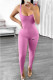 Rose Red Fashion Street Print Backless U Neck Jumpsuits