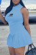 Light Blue Fashion Casual Print Letter O Neck Sleeveless Two Pieces