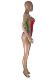 Rose Red Fashion Sexy Print Backless Swimwears (Without Paddings)