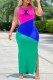 Blue Fashion Casual Print Patchwork Slit O Neck One Step Skirt Dresses