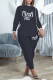 Black Casual Print Bandage Patchwork O Neck Long Sleeve Two Pieces