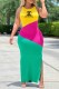 Yellow Fashion Casual Print Patchwork Slit O Neck One Step Skirt Dresses