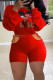 Red Sexy Print Bandage Hollowed Out Patchwork O Neck Long Sleeve Two Pieces