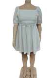 White Casual Solid Patchwork Square Collar A Line Plus Size Dresses