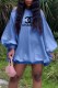Blue Fashion Elegant Print Letter Off the Shoulder Lantern Skirt Dresses