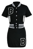 Black Fashion Casual Letter Embroidery Patchwork O Neck Short Sleeve Two Pieces