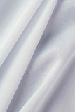 White Fashion Casual Solid Patchwork Turndown Collar Tops