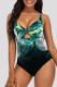 Black Green Fashion Sexy Print Hollowed Out Backless Swimwears (With Paddings)