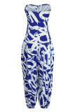 Red Fashion Sexy Casual Print Backless Strapless Regular Jumpsuits