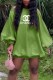 Green Fashion Elegant Print Letter Off the Shoulder Lantern Skirt Dresses