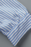 Pink Fashion Casual Striped Print Patchwork Turndown Collar Short Sleeve Dress