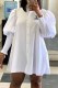 White Fashion Casual Print Letter Mandarin Collar Shirt Dress Dresses