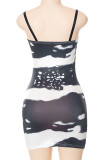 Grey Fashion Sexy Print Backless Spaghetti Strap Sleeveless Dress Dresses