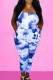 Blue Casual Print Tie Dye Patchwork Strapless Regular Jumpsuits