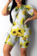Yellow Casual Print Patchwork O Neck Short Sleeve Two Pieces