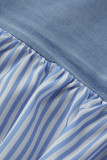Pink Fashion Casual Striped Print Patchwork Turndown Collar Short Sleeve Dress