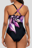 Blue Black Fashion Sexy Print Hollowed Out Backless Swimwears (With Paddings)