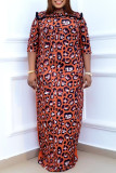 Multicolor Fashion Casual Plus Size Print Patchwork O Neck Long Dress