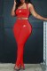 Red Fashion Street Print Patchwork Halter Sleeveless Two Pieces