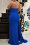 White Fashion Sexy Solid Patchwork Backless Slit Strapless Evening Dress