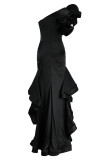 Purple Fashion Sexy Solid Patchwork Backless One Shoulder Evening Dress