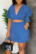 Sky Blue Sexy Solid Patchwork Flounce V Neck Short Sleeve Two Pieces
