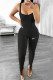 Black Fashion Street Print Backless U Neck Jumpsuits